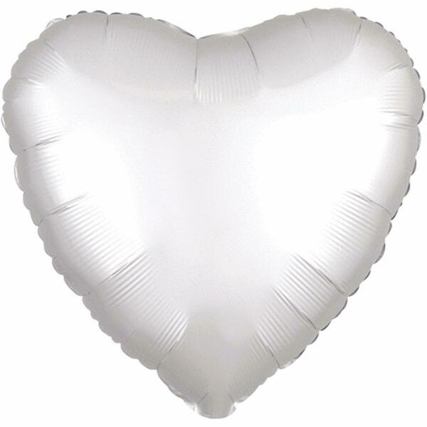Loftus International 18 in. White Heart Satin Luxe Hx Balloon A3-8590